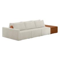 Sofá Ilha Modular Living com Puff 342cm Georgia K04 Bouclê Bege/Caramelo - Mpozenato Sofá Ilha Modular Living com Puff 342cm Georgia K04 Bouclê Bege/Caramelo - Mpozenato