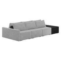 Sofá Ilha Modular Living com Puff 342cm Georgia K04 Veludo Cinza/Preto - Mpozenato Sofá Ilha Modular Living com Puff 342cm Georgia K04 Veludo Cinza/Preto - Mpozenato