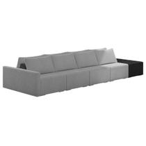 Sofá Ilha Modular Living com Puff 432cm Georgia K04 Bouclê Grafite/Preto - Mpozenato