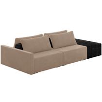 Sofá Ilha Modular Para Sala 232cm com Puff Dublin K01 Veludo Bege e Sintético Preto - Lyam Decor Sofá Ilha Modular Para Sala 232cm com Puff Dublin K01 Veludo Bege e Sintético Preto - Lyam Decor