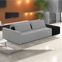 Sofá Ilha Modular Para Sala 232cm com Puff Dublin K01 Veludo Cinza e Sintético Preto Sofá Ilha Modular Para Sala 232cm com Puff Dublin K01 Veludo Cinza e Sintético Preto