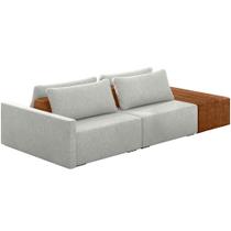 Sofá Ilha Modular Para Sala 252cm com Puff Dublin K01 Linho Cinza Sintético Caramelo - Lyam Decor Sofá Ilha Modular Para Sala 252cm com Puff Dublin K01 Linho Cinza Sintético Caramelo - Lyam Decor