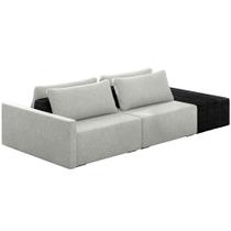 Sofá Ilha Modular Para Sala 252cm com Puff Dublin K01 Linho Cinza TB7134 e Sintético Preto TF7036