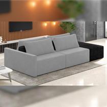 Sofá Ilha Modular Para Sala 252cm com Puff Dublin K01 Veludo Cinza e Sintético Preto - Lyam Decor Sofá Ilha Modular Para Sala 252cm com Puff Dublin K01 Veludo Cinza e Sintético Preto - Lyam Decor
