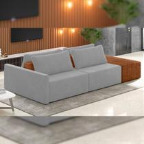 Sofá Ilha Modular Para Sala 252cm com Puff Dublin K01 Veludo Cinza Sintético Caramelo - Lyam Decor Sofá Ilha Modular Para Sala 252cm com Puff Dublin K01 Veludo Cinza Sintético Caramelo - Lyam Decor