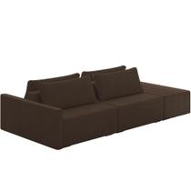 Sofá Ilha Modular Para Sala 252cm com Puff Dublin K01 Veludo Marrom - Lyam Decor Sofá Ilha Modular Para Sala 252cm com Puff Dublin K01 Veludo Marrom - Lyam Decor