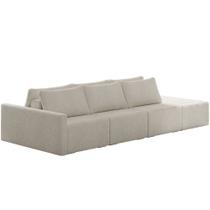 Sofá Ilha Modular Para Sala 312cm com Puff Dublin K01 Bouclê Bege - Lyam Decor Sofá Ilha Modular Para Sala 312cm com Puff Dublin K01 Bouclê Bege - Lyam Decor