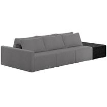 Sofá Ilha Modular Para Sala 312cm com Puff Dublin K01 Bouclê Cinza e Sintético Preto - Lyam Decor