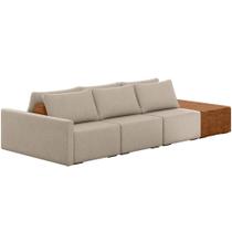 Sofá Ilha Modular Para Sala 312cm com Puff Dublin K01 Linho Bege Sintético Caramelo - Lyam Decor Sofá Ilha Modular Para Sala 312cm com Puff Dublin K01 Linho Bege Sintético Caramelo - Lyam Decor