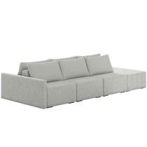 Sofá Ilha Modular para Sala 312cm com Puff Dublin K01 Linho Cinza - Lyam Decor