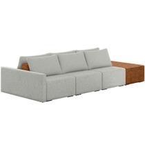 Sofá Ilha Modular Para Sala 312cm com Puff Dublin K01 Linho Cinza Sintético Caramelo - Lyam Decor