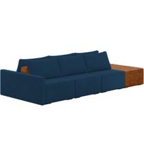Sofá Ilha Modular Para Sala 312cm com Puff Dublin K01 Veludo Azul Sintético Caramelo - Lyam Decor