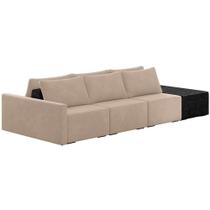 Sofá Ilha Modular Para Sala 312cm Com Puff Dublin K01 Veludo Bege E Sintético Preto - Lyam Decor