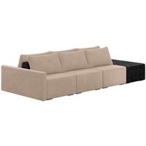 Sofá Ilha Modular Para Sala 312cm com Puff Dublin K01 Veludo Bege e Sintético Preto - Lyam Decor Sofá Ilha Modular Para Sala 312cm com Puff Dublin K01 Veludo Bege e Sintético Preto - Lyam Decor