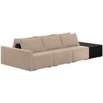 Sofá Ilha Modular Para Sala 312cm com Puff Dublin K01 Veludo Bege TA7074 e Sintético Preto TF7036