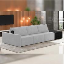 Sofá Ilha Modular Para Sala 312cm com Puff Dublin K01 Veludo Cinza e Sintético Preto - Lyam Decor Sofá Ilha Modular Para Sala 312cm com Puff Dublin K01 Veludo Cinza e Sintético Preto - Lyam Decor