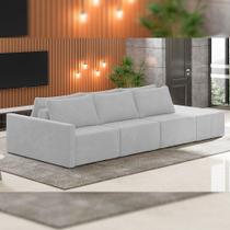 Sofá Ilha Modular Para Sala 312cm com Puff Dublin K01 Veludo Cinza - Lyam Decor Sofá Ilha Modular Para Sala 312cm com Puff Dublin K01 Veludo Cinza - Lyam Decor