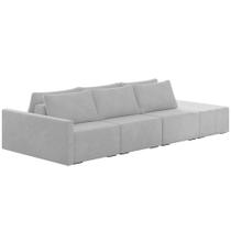 Sofá Ilha Modular Para Sala 312cm com Puff Dublin K01 Veludo Cinza - Lyam Decor Sofá Ilha Modular Para Sala 312cm com Puff Dublin K01 Veludo Cinza - Lyam Decor