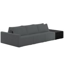 Sofá Ilha Modular Para Sala 342cm com Puff Dublin K01 Bouclê Cinza e Sintético Preto - Lyam Decor