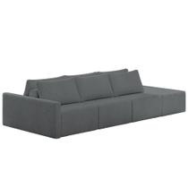 Sofá Ilha Modular Para Sala 342cm com Puff Dublin K01 Bouclê Cinza - Lyam Decor Sofá Ilha Modular Para Sala 342cm com Puff Dublin K01 Bouclê Cinza - Lyam Decor