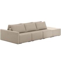 Sofá Ilha Modular para Sala 342cm com Puff Dublin K01 Linho Bege - Lyam Decor Sofá Ilha Modular para Sala 342cm com Puff Dublin K01 Linho Bege - Lyam Decor