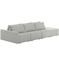 Sofá Ilha Modular para Sala 342cm com Puff Dublin K01 Linho Cinza - Lyam Decor Sofá Ilha Modular para Sala 342cm com Puff Dublin K01 Linho Cinza - Lyam Decor
