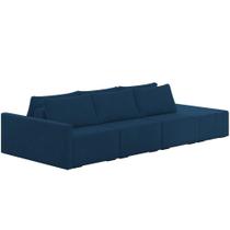 Sofá Ilha Modular Para Sala 342cm Com Puff Dublin K01 Veludo Azul Marinho