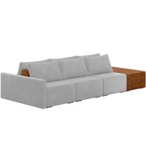 Sofá Ilha Modular Para Sala 342cm Com Puff Dublin K01 Veludo Cinza Sintético Caramelo - Lyam Decor