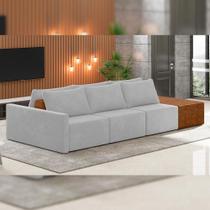 Sofá Ilha Modular Para Sala 342cm com Puff Dublin K01 Veludo Cinza Sintético Caramelo - Lyam Decor Sofá Ilha Modular Para Sala 342cm com Puff Dublin K01 Veludo Cinza Sintético Caramelo - Lyam Decor