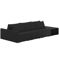 Sofá Ilha Modular Para Sala 342cm com Puff Dublin K01 Veludo Preto TA7075 e Sintético Preto TF7036