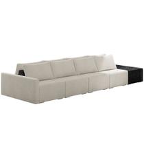Sofá Ilha Modular Para Sala 392cm com Puff Dublin K01 Bouclê Creme e Sintético Preto - Lyam Decor Sofá Ilha Modular Para Sala 392cm com Puff Dublin K01 Bouclê Creme e Sintético Preto - Lyam Decor