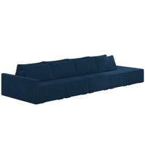 Sofá Ilha Modular Para Sala 392cm com Puff Dublin K01 Veludo Azul Marinho - Lyam Decor Sofá Ilha Modular Para Sala 392cm com Puff Dublin K01 Veludo Azul Marinho - Lyam Decor