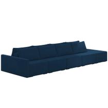 Sofá Ilha Modular Para Sala 392cm com Puff Dublin K01 Veludo Azul Marinho - Lyam Decor