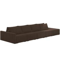 Sofá Ilha Modular Para Sala 392cm Com Puff Dublin K01 Veludo Marrom