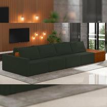 Sofá Ilha Modular Para Sala 392cm com Puff Dublin K01 Veludo Verde Sintético Caramelo - Lyam Decor