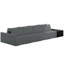 Sofá Ilha Modular Para Sala 432cm com Puff Dublin K01 Bouclê Cinza e Sintético Preto - Lyam Decor Sofá Ilha Modular Para Sala 432cm com Puff Dublin K01 Bouclê Cinza e Sintético Preto - Lyam Decor
