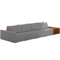 Sofá Ilha Modular Para Sala 432cm Com Puff Dublin K01 Bouclê Cinza Sintético Caramelo - Lyam Decor