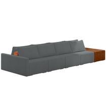 Sofá Ilha Modular Para Sala 432cm com Puff Dublin K01 Bouclê Cinza Sintético Caramelo - Lyam Decor Sofá Ilha Modular Para Sala 432cm com Puff Dublin K01 Bouclê Cinza Sintético Caramelo - Lyam Decor