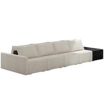 Sofá Ilha Modular Para Sala 432cm Com Puff Dublin K01 Bouclê Creme E Sintético Preto - Lyam Decor