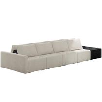 Sofá Ilha Modular Para Sala 432cm com Puff Dublin K01 Bouclê Creme e Sintético Preto - Lyam Decor Sofá Ilha Modular Para Sala 432cm com Puff Dublin K01 Bouclê Creme e Sintético Preto - Lyam Decor