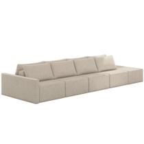 Sofá Ilha Modular para Sala 432cm com Puff Dublin K01 Linho Bege - Lyam Decor Sofá Ilha Modular para Sala 432cm com Puff Dublin K01 Linho Bege - Lyam Decor