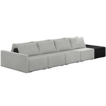 Sofá Ilha Modular Para Sala 432cm com Puff Dublin K01 Linho Cinza e Sintético Preto - Lyam Decor