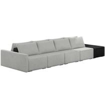 Sofá Ilha Modular Para Sala 432cm com Puff Dublin K01 Linho Cinza e Sintético Preto - Lyam Decor Sofá Ilha Modular Para Sala 432cm com Puff Dublin K01 Linho Cinza e Sintético Preto - Lyam Decor