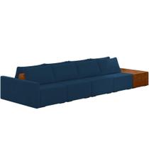 Sofá Ilha Modular Para Sala 432cm Com Puff Dublin K01 Veludo Azul Sintético Caramelo - Lyam Decor Sofá Ilha Modular Para Sala 432cm Com Puff Dublin K01 Veludo Azul Sintético Caramelo - Lyam Decor