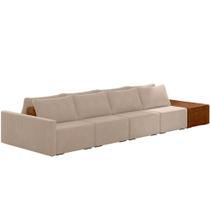 Sofá Ilha Modular Para Sala 432cm com Puff Dublin K01 Veludo Bege Sintético Caramelo - Lyam Decor Sofá Ilha Modular Para Sala 432cm com Puff Dublin K01 Veludo Bege Sintético Caramelo - Lyam Decor