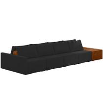 Sofá Ilha Modular Para Sala 432cm com Puff Dublin K01 Veludo Preto Sintético Caramelo - Lyam Decor