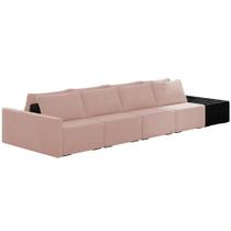 Sofá Ilha Modular Para Sala 432cm com Puff Dublin K01 Veludo Rosê e Sintético Preto - Lyam Decor Sofá Ilha Modular Para Sala 432cm com Puff Dublin K01 Veludo Rosê e Sintético Preto - Lyam Decor