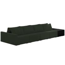 Sofá Ilha Modular Para Sala 432cm com Puff Dublin K01 Veludo Verde e Sintético Preto - Lyam Decor
