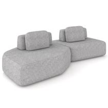 Sofá Ilha Modular Para Sala Living Orgânico 305cm Angra K01 Bouclê Cinza - Lyam Decor