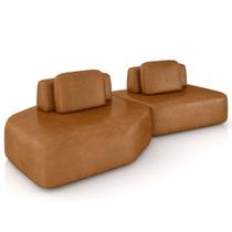 Sofá Ilha Modular Para Sala Living Orgânico 305cm Angra K01 material sintético Camel - Lyam Decor